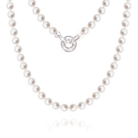 BURLAP LIFE Freshwater Cultured AAAA Quality Genuine Real Pearl Strand Necklace for Women Fine Jewelry Valentine's Day Gifts for Her 16inch 6.5-7.5mm Zircon Circle Buckle