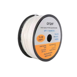 GFQHF UL Listed 250FT SPT-1 Electrical Wire,18/2 Zip Cord Wire,Work with SPT-1 Vampire Plug(250, SPT-1 White)