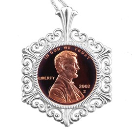 US 2002 Lincoln Small Cent One Penny Gem BU Uncirculated Proof Coin 925 Sterling Silver Necklace New - Lucky Penny