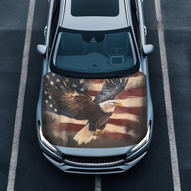 Qiyupavto 59×39 inches Eagle American Flag Print Hood Cover for Car, Car Hood Protector Film, Waterproof Vehicle Hood Flag, Auto Wrap Blanket, Universal Automotive Accessories