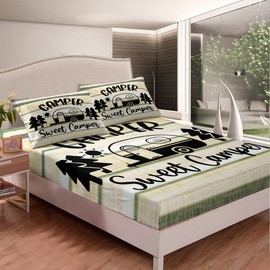 Camper Fitted Sheet for Kids Boys Girls Bedding Set Great Camping Bed Sheet Set RV Camping RV Accessories Travel Trailer Duvet Cover Double Size 3 Pieces