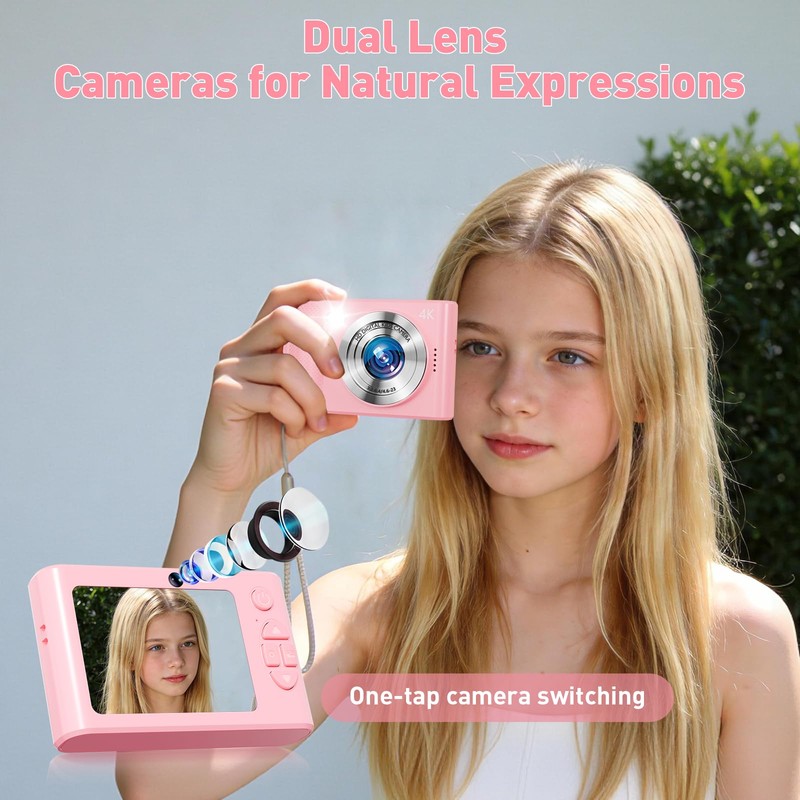 Digital Camera,48MP Kids Camera 1080P Dual Lens Cmopact Camera with