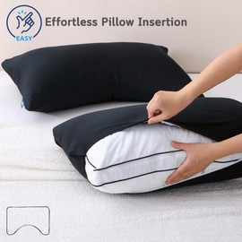 Cooling Pillow Covers for Curved Pillows – 2-Pack 28x20 Moon-Shaped Zippered Pillowcases, 100% Rayon Derived from Bamboo, Midnight Black, Oeko-TEX Certified, Breathable Wrinkle‑Resistant