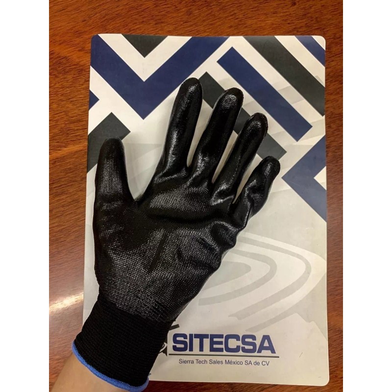 TAC Guantes Nylon Negro Con Palma Nitrilo Negro Sólid 1