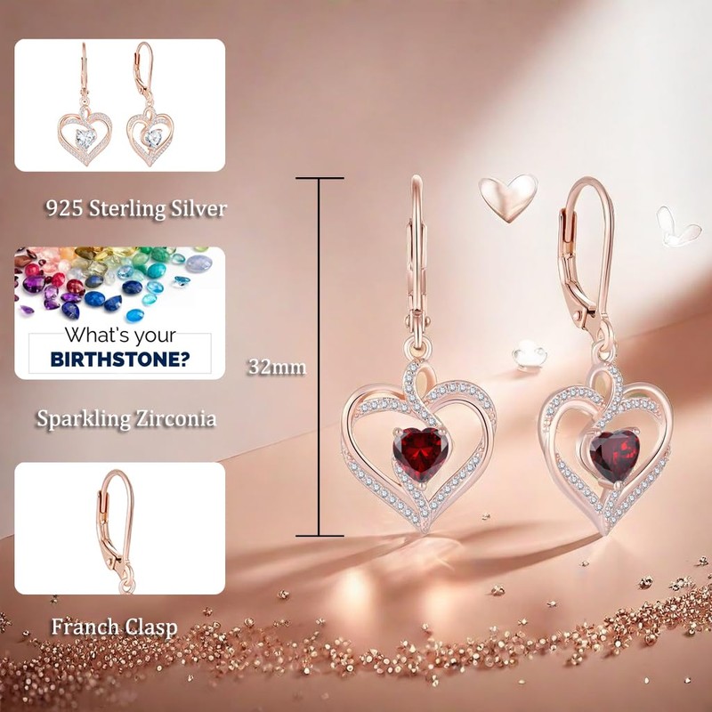 OSKINIA Heart Infinity Earrings for Women 925 Sterling Silver Leverback
