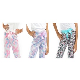 Sleep On It Girls Pajama Pants 3 Pack Fleece and Jersey Sleep Pants with Elastic Waist Assorted Prints Sizes 7-16