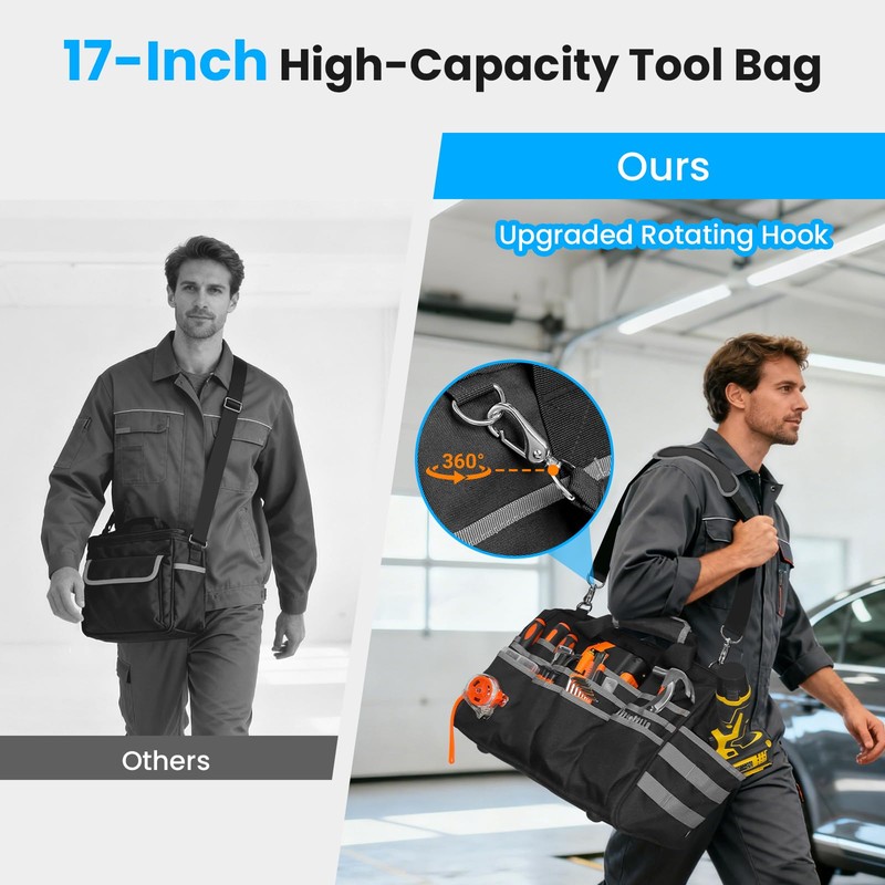 Heavy Duty Tool Bag, 17 Inch Tool Bags for Men