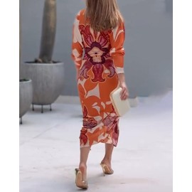 CHICME Women's Bodycon Long Sleeve Dress Casual Plunge V Neck Ruched Midi Dress Fall Bodycon Slit Office Work Dresses Orange-XL