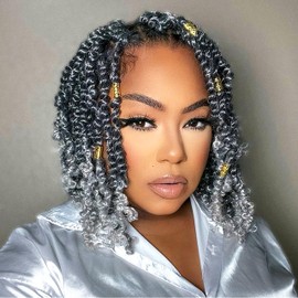 Passion Twist Hair 8 Inch 8 Packs, Pre Twisted Passion Twist Crochet Hair For Black Women, Pre Looped Passion Twist Curly Crochet Hair, Short Crochet Passion Twist Hair (8 Inch (Pack of 8), TGray#)