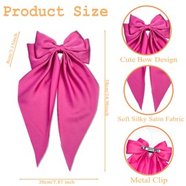 Hair Bows Silky Satin Bows Oversized Long Tail Hair Bow Clips Barrettes Big Bowknot Hair Accessories Trendy Stuff for Women Girl (Pink + Fuchsia)