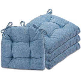 SQUARE MOON D-Shaped 3" Thick Chair Cushions, Chair Pads for Dining Chairs and Kitchen Chairs, Indoor Dining Room Seat Cushions with Ties, Machine Washable, 17" x 16" x 3", 4/Pack, Light Blue