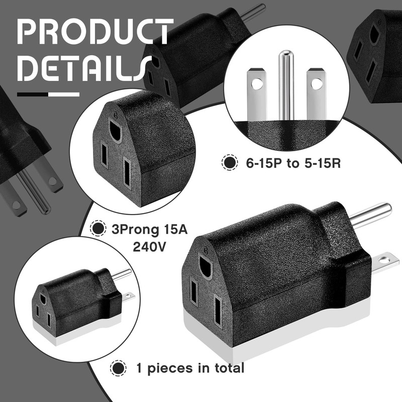 Flutesan 1 Piece 6-15P to 5-15R US Plug Adapter 3
