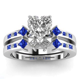 White Gold Plated 2pcs Womens Wedding Ring Sets Bridal Sets Heart cut Cz Engagement Ring Wedding Bands