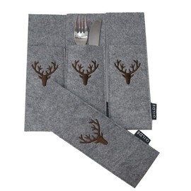 Set of 4 Felt Cutlery Bags Stag Light Grey