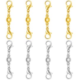 Magnetic Necklace Clasps and Closures, S925 Sterling Silver Magnetic Clasp Converter, Double Lobster Clasp Design (8pcs Gold Silver)