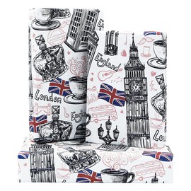 Geluode Big Ben London Wrapping Paper, British Characteristic Architecture Design Gift Wrap Paper for Birthday or National Day, 4 Sheets Folded Flat 20x28 inch Per Sheet