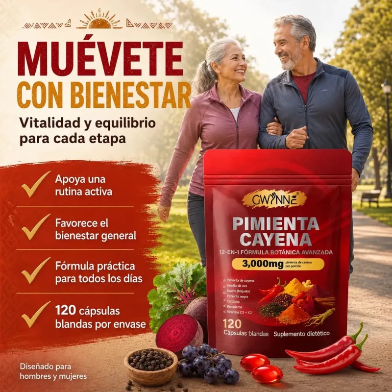 Gwynne Suplemento Dietético 12 en 1 con Pimienta Cayenne, Berberina,