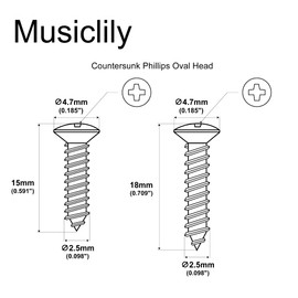 Musiclily Ultra 2.5 x 15 mm and 2.5 x 18 mm Stainless Steel Humbucker Frame Screws for Electric Guitar and Bass, Black (Set of 20)
