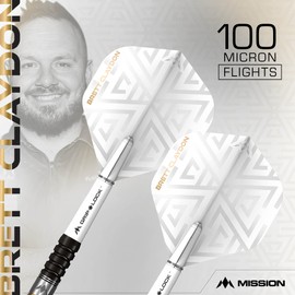 Mission Darts F3344 Brett Claydon | 100 Micron Professional Player Quality UV Darts Flights in Standard No. 2 Shape, 5 Sets of 3 Flights, White