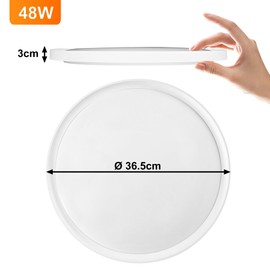 UISEBRT LED Ceiling Light Flat Round Ceiling Light 48 W 6500 K Modern Panel Lamp IP44 Waterproof White Bathroom Lamp for Kitchen Bathroom Bedroom Hallway Basement Diameter 36.5 cm