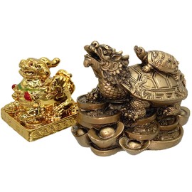 Feng Shui Pi Yao /Pi Xiu and Dragon Turtle Tortoise Statue Figurine for Wealth and Protection