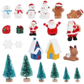 DERAYEE 22 PCS Miniature Christmas Figurines, Mini Christmas Ornaments Santa Claus Christmas Tree Snowman Reindeer DIY Kits for Home Garden Party Desktop Decoration
