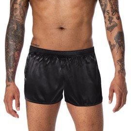 FIROTTII Men's 3 inch Satin Shorts Silk Satin Sleep Lounge Shorts Pajamas Bottom (Black L)