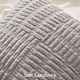 MIULEE Light Grey Corduroy Pillow Covers Pack of 2 Boho Decorative Spliced Throw Pillow Covers Soft Solid Couch Pillowcases Patchwork Textured Cushion Covers for Living Room Sofa 18x18 inch