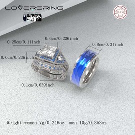 Adjustable size Bridal sets Wedding Ring Sets His And Hers Promise Ring Couples Bridal Sets Women 925 Sterling Silver Square Cz Man Titanium Wedding Bands