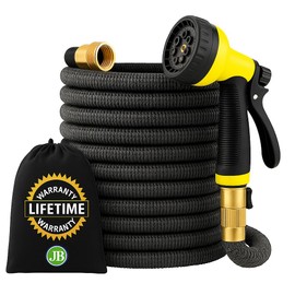 J&B XpandaHose 75ft Expandable Garden Hose – Ultra-Strong 3750D, 4-Layer Latex Core, Brass 3/4" Connectors, 10-Pattern Nozzle & Storage Bag – Lightweight, Kink-Reducing, Leak-Resistant