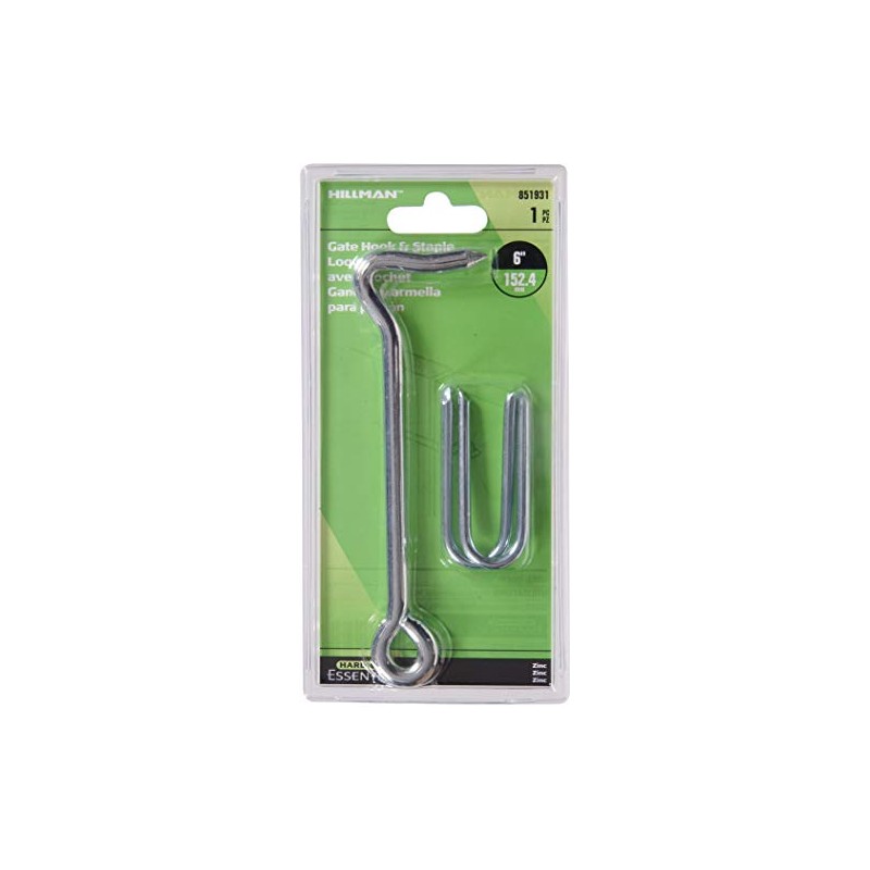 Hardware Essentials 851931 Hook Latch with Staples Zinc 6"
