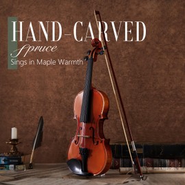 AKLOT Handcrafted Flamed Maple Violin: Full Size Fiddle, Acoustic Advanced Violin Kit with Ebony Bow, Solid Wood Shoulder Rest, Lesson Book, Hard Case, Rosin, Extra Strings, Tuner, Pickup (VRT-AdvOB)​