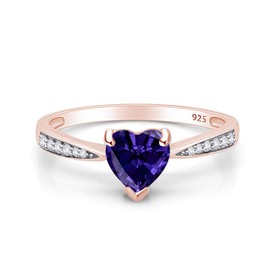 AFFY Simulated Alexandrite & White Cubic Zirconia Solitaire Heart Promise Ring 14k Rose Gold Over Sterling Silver Gift For Her Ring Size-4