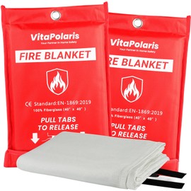 VitaPolaris Heavy-Duty Emergency Fire Blanket, 2 Pack – Fireproof Fiberglass Blanket for Kitchen, Home, Car, Grill, Fireplace, Camping, Heat Shield, Grease Fires, Emergency Fire Suppression
