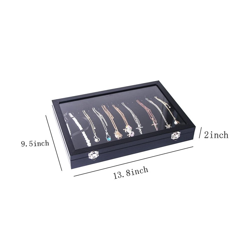 ByKen 20 Hooks Necklace Organizer Box/Tray, Chains Showcase Storage Boxes