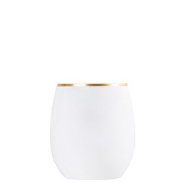 EcoQuality 12 oz White Plastic Stemless Wine Glasses with Gold Rim, Disposable Unbreakable Shatterproof Elegant and Reusable Wine Tumbler for Parties, Weddings, Ideal for Indoor or Outdoor Events (6)