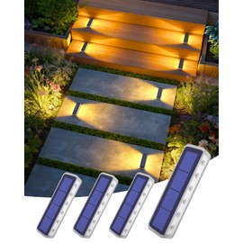 DetarZinLED Solar Step Lights for Outside 4 Pack, 12 LEDs 2-Sided Illumination Solar Stair Lights Outdoor IP68 Waterproof,Auto On/Off Deck Lights Solar Powered for Patio,Yard,Path,Walkway (Warm White)