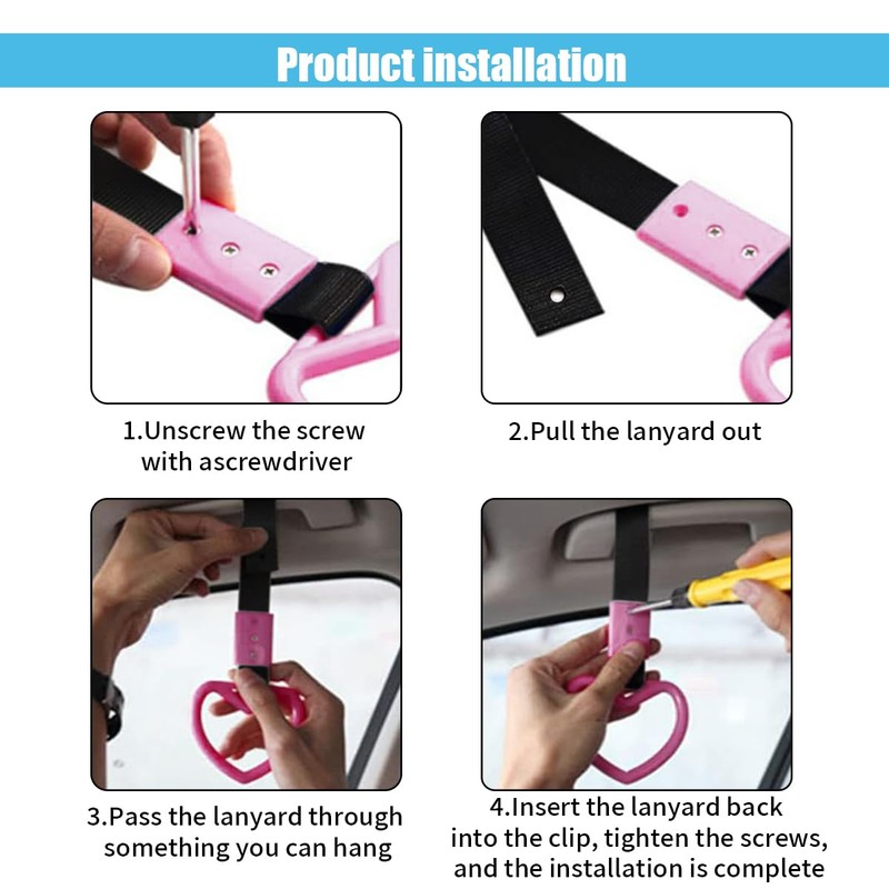 2PCS Heart-Shaped Car Handle Straps, Auto GRAP Handle Warning Pull