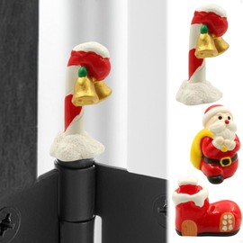 Christmas Hinge Heads Set of 3 - Magnetic Hinge Heads Decorative Topper for Holiday Door Decor - Xmas Hinge Head Home Decoration (Santa Claus/Candy Cane/Sock)