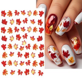4Pcs Maple Leaf Nail Art Stickers,3D Laser Shiny Autumn Winter Fire Red Leaf Designs Charms Self-Adhesive Nail Decal Fall Leaf DIY Sliders Sticker Thanksgiving Nail Art Decoration Manicure Accessories