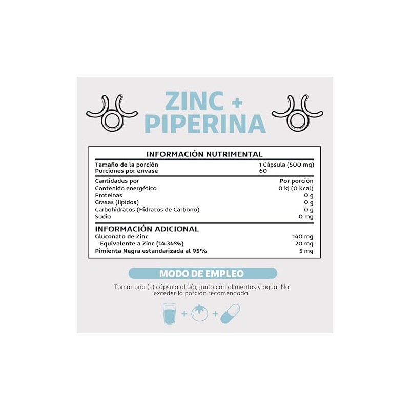 Beyond Vitamins Zinc 20mg Gluconato Potenciado Piperina Estandarizada Apto Dietas