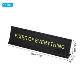 PATIKIL Funny Nameplate, 8"x2" Novelty Desk Sign Plaque Aluminum Desk Name Plate with Base for Office, Black Yellow (Fixer Of Everything)