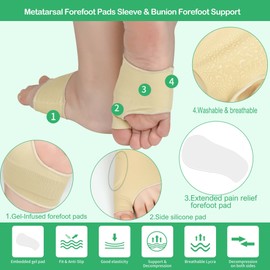 Metatarsal Pads Sleeve with Lengthened Soft Gel Forefoot Pads DYKOOK Foot Cushion Sock Bunion Forefoot Support Relieve Foot Joints/Bunion Pain,Remove Peeling,Corns,Blister,Calluses 2Pack (Beige & S)