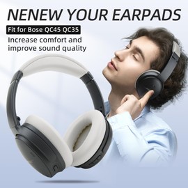 Replacement Earpads and Headband Pad Compatible with Bose QC35 QC45 Waterproof and Sweat-Resistant (Beige)