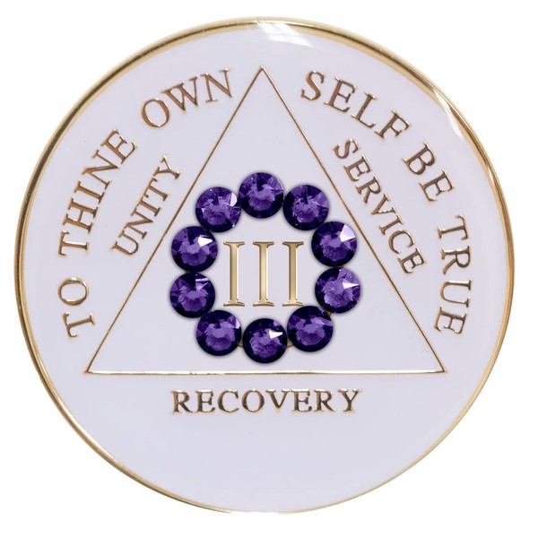 Recovery Mint Sobriety Chip AA Unity Purple Velvet Crystallized Bling
