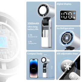 YG Culture Portable Handheld Turbo Fan, 100 Gear Wind, USB Rechargeable, Up to 12 Working Hours, 3 IN 1 Personal Fans with Air Turbo Tech Cooling Fan for Outdoor Activities, Travel, Working (White)