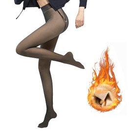 DSLIHA Women's Winter Tights Fake Transparent Warm Leggings Thick Fleece Lined Tights with Reinforced Toe Elastic Control Top, black