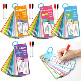 APOMOONS 4 Books Maths Cards Flashcards Children with 8 Erasable Pens Wipe Clean Math Flashcards for Addition Subtraction Multiplication Division Learning, Calculation Aid Multiplication Board
