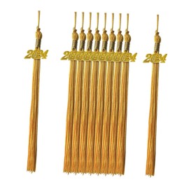 F Fityle 10Pcs Graduation Hat Tassels with 2024 Gold Charm Decoration Academic Charm Souvenir Gift Grad Hats Accessory for Graduates, yellow