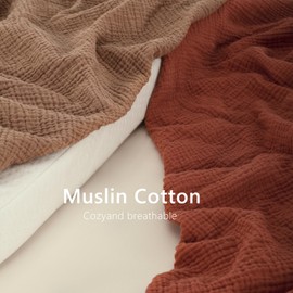 TILLYOU 2 Pack Muslin Crib Sheet for Boys and Girls - 100% Cotton Fitted Crib Sheet for Standard Crib Mattress, Soft and Breathable, 52"x28", Caramel&Brown